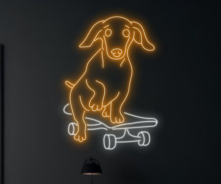 Dackel auf Skateboard LED-Neonschild Wohnzimmer Kinderzimmer