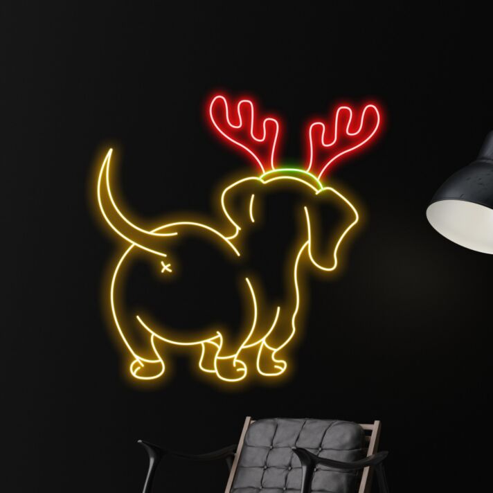 Hund mit Rentiergeweih LED-Neonschild Wohnzimmer Weihnachten