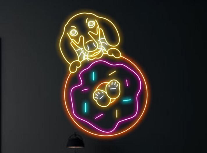 Dackel mit Donut LED-Neonschild für Café und Wohnzimmer