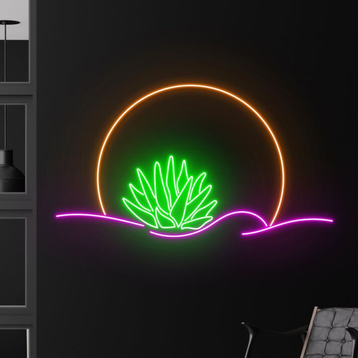Agave vor Sonnenuntergang LED-Neonschild Wohnzimmer Bar