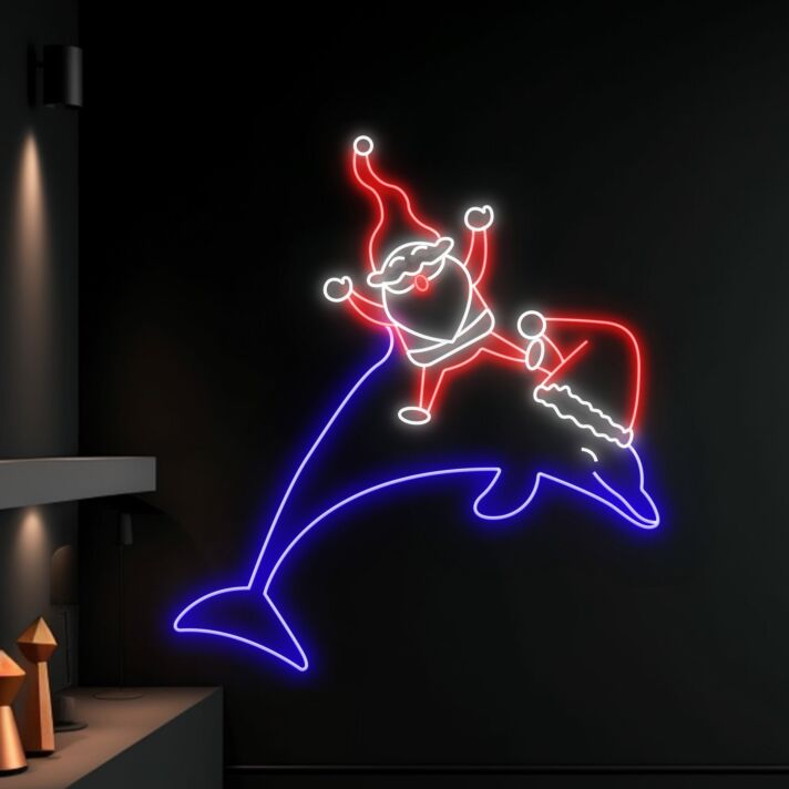 Weihnachtsmann auf Delfin LED-Neonschild Wohnzimmer Weihnachtsdekoration
