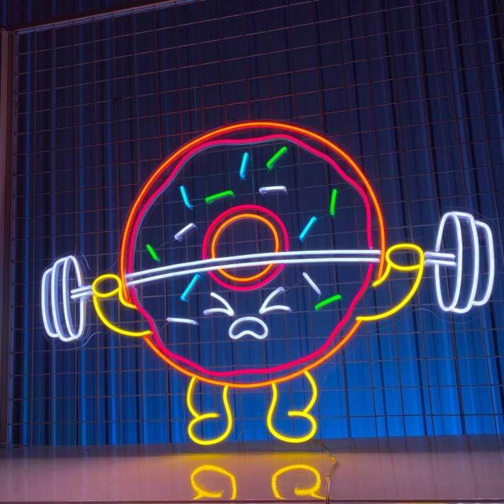 Donut mit Hantel LED-Neonschild für Café und Fitnessstudio