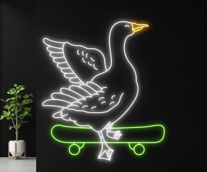 Gans auf Skateboard LED-Neonschild Wohnzimmer Kinderzimmer