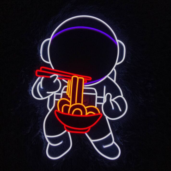 Neon LED Wandlicht Astronaut mit Ramen Schüssel modernes Pop Art Design für kreative Räume
