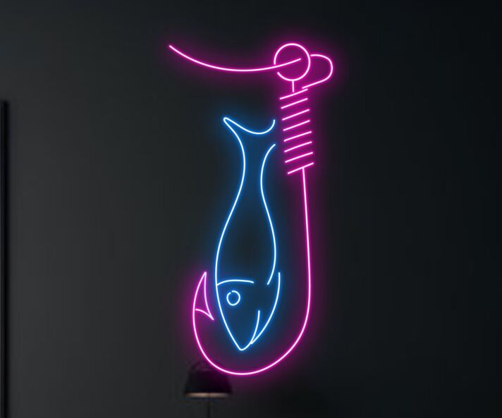Fisch am Angelhaken LED-Neonschild für Restaurant Bar