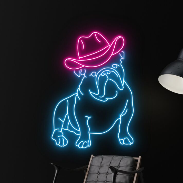 Bulldog mit Cowboyhut LED-Neonschild für Wohnzimmer Bar