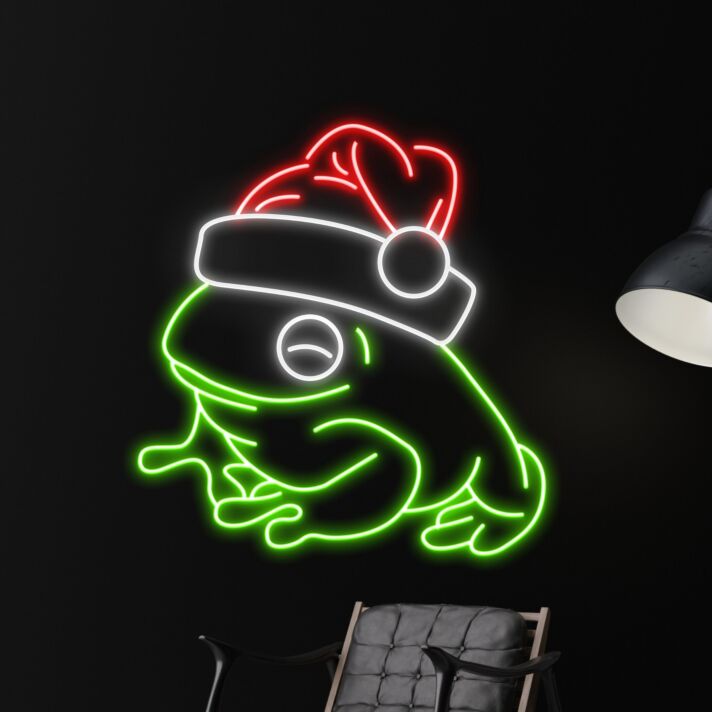 Frosch mit Weihnachtsmütze LED-Neonschild Wohnzimmer Weihnachten