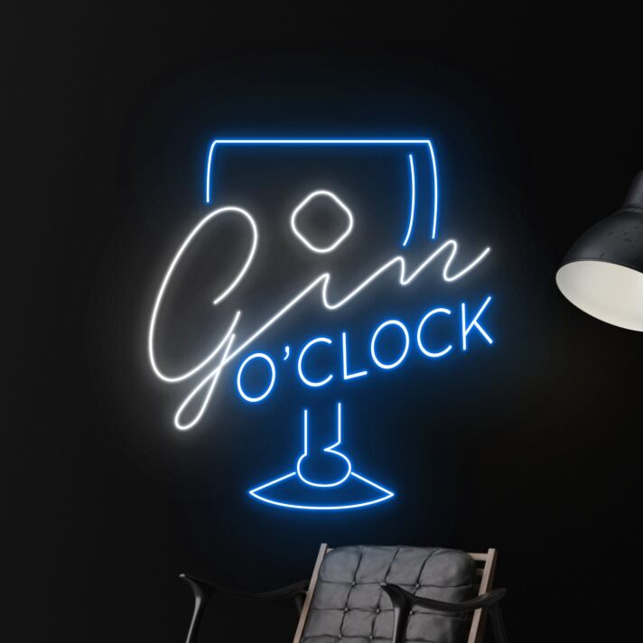 Gin O'CLOCK LED-Neonschild für Bar Wohnzimmer