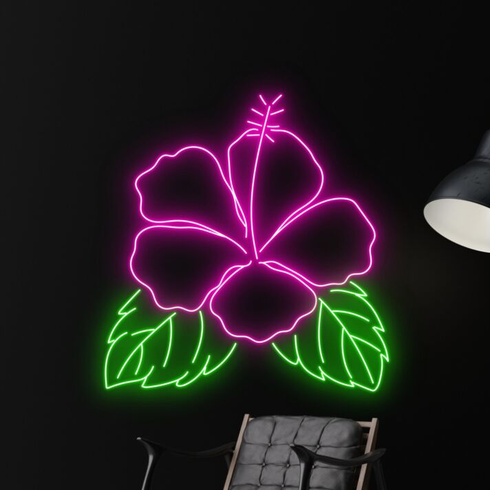 Hibiskusblüte mit Blättern LED-Neonschild Wohnzimmer Café