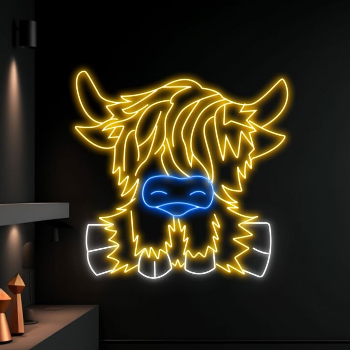 Hochlandrind LED-Neonschild Wohnzimmer Kinderzimmer
