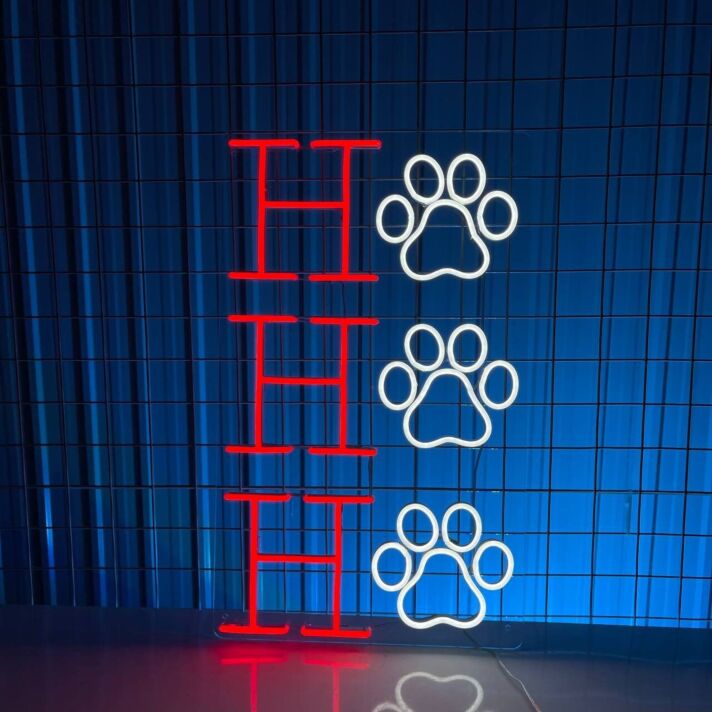 Hundepfote LED Neonschild für Haustierladen und Tierklinik