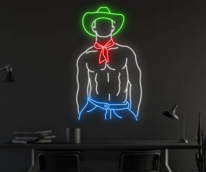 Cowboy mit Hut und Halstuch LED-Neonschild für Bar Club