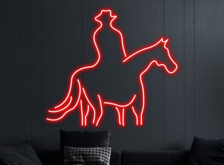 Cowboy auf Pferd LED-Neonschild für Wohnzimmer und Bar
