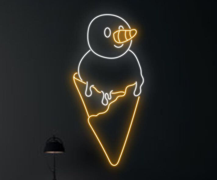 Eiswaffel mit Schneemannfigur LED-Neonschild für Café Eisdiele