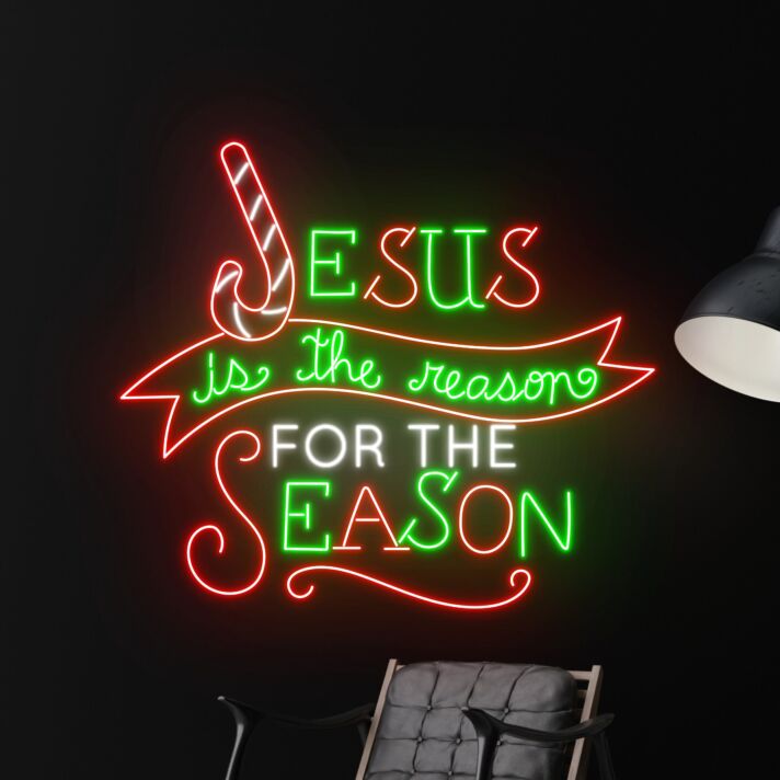 Jesus is the reason for the season LED-Neonschild Wohnzimmer Weihnachten