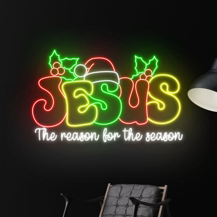 Jesus The reason for the season LED-Neonschild für Weihnachten und Kirche