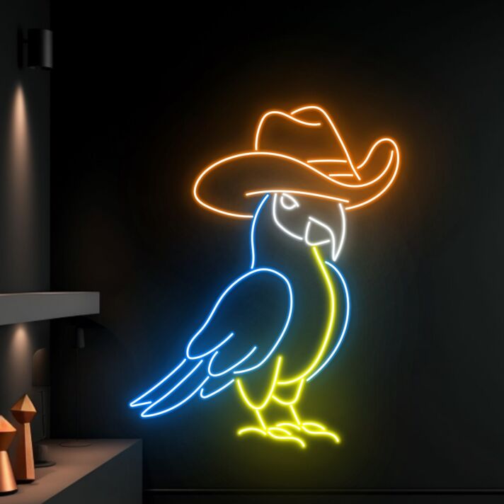 Papagei mit Cowboyhut LED-Neonschild für Bar und Wohnzimmer