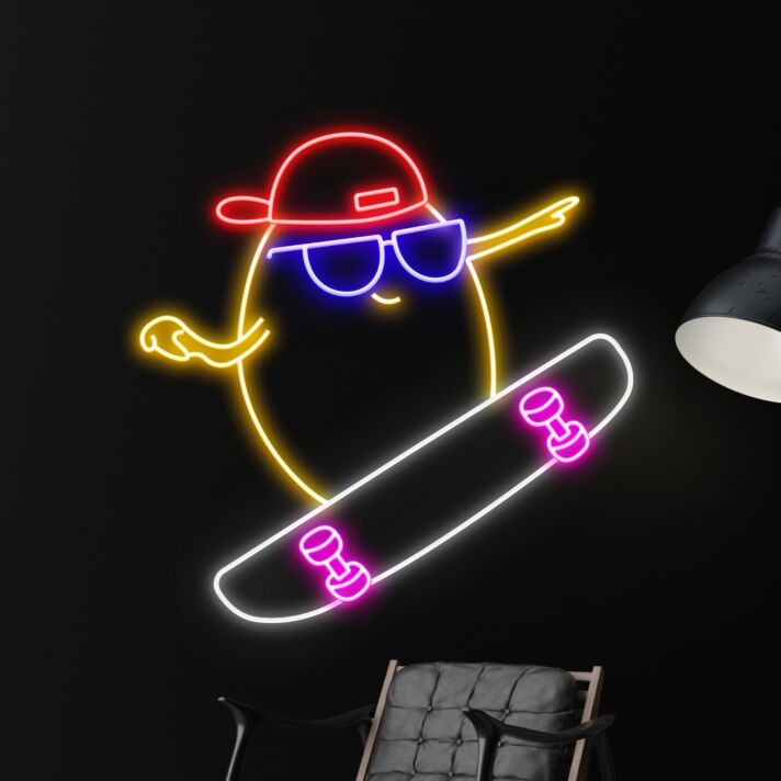 Skateboard fahrender Cartoon-Charakter LED-Neonschild für Jugendzimmer und Freizeitraum
