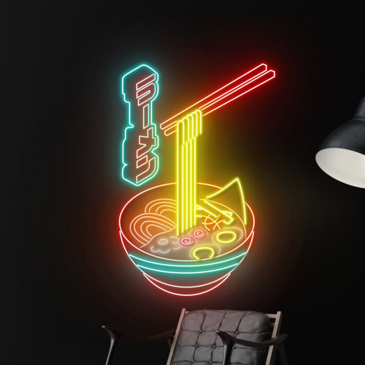 Ramen Schüssel mit Essstäbchen LED Neonschild für Restaurant und Küche