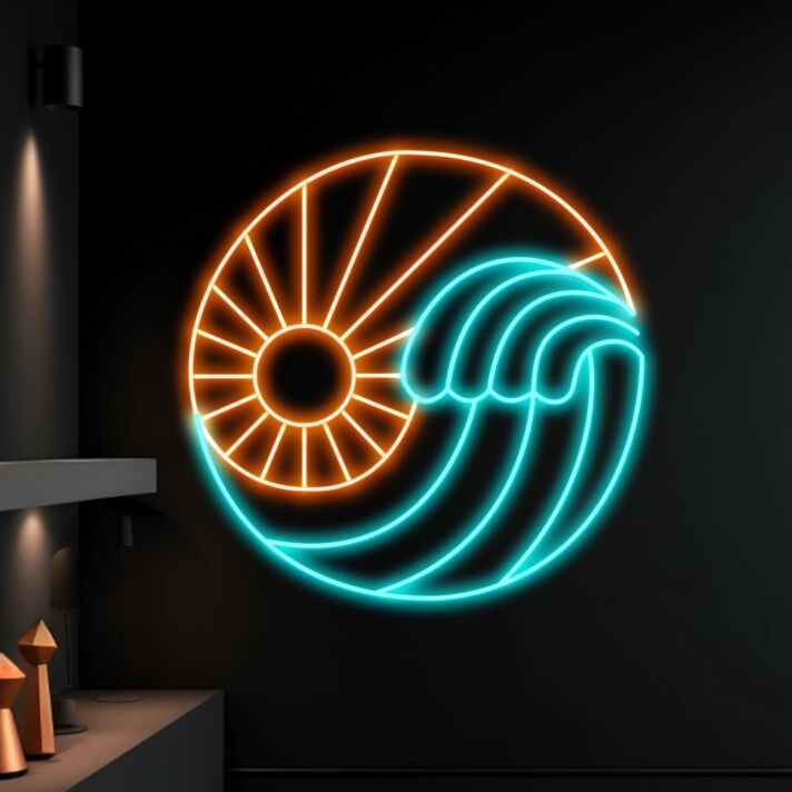 Sonne und Meereswelle LED-Neonschild Wohnzimmer Bar