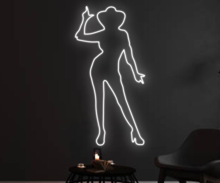 Tänzerin Silhouette mit Hut LED-Neonschild für Bar Club