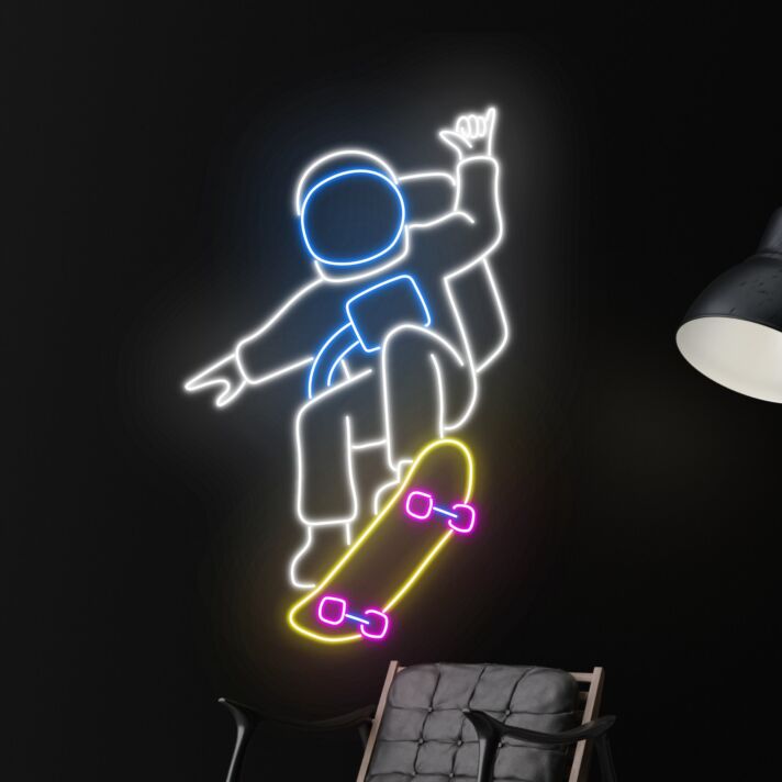 Astronaut auf Skateboard LED-Neonschild Wohnzimmer Jugendzimmer