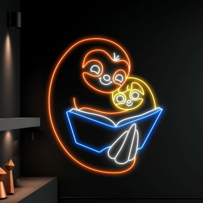 Faultier mit Buch LED-Neonschild für Kinderzimmer Wohnzimmer