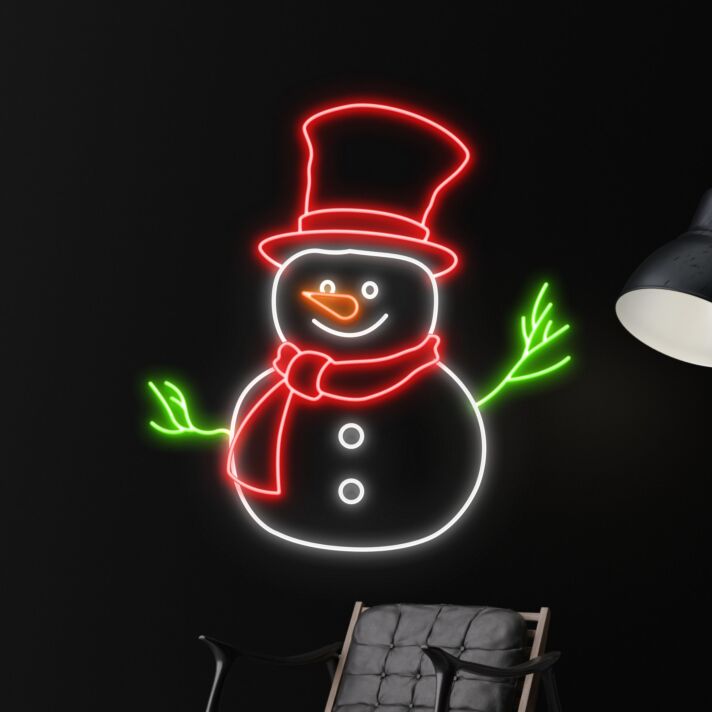 Schneemann mit Zylinder und Schal LED-Neonschild für Wohnzimmer Weihnachten