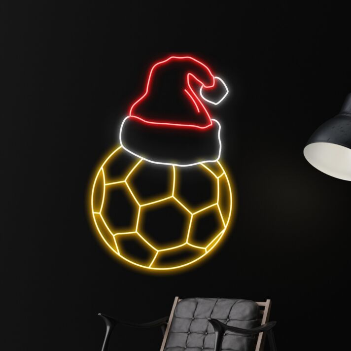 Fußball mit Weihnachtsmütze LED-Neonschild Wohnzimmer Sportbar
