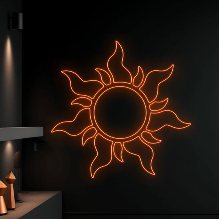 Sonne mit Flammenstrahlen LED-Neonschild für Wohnzimmer und Bar