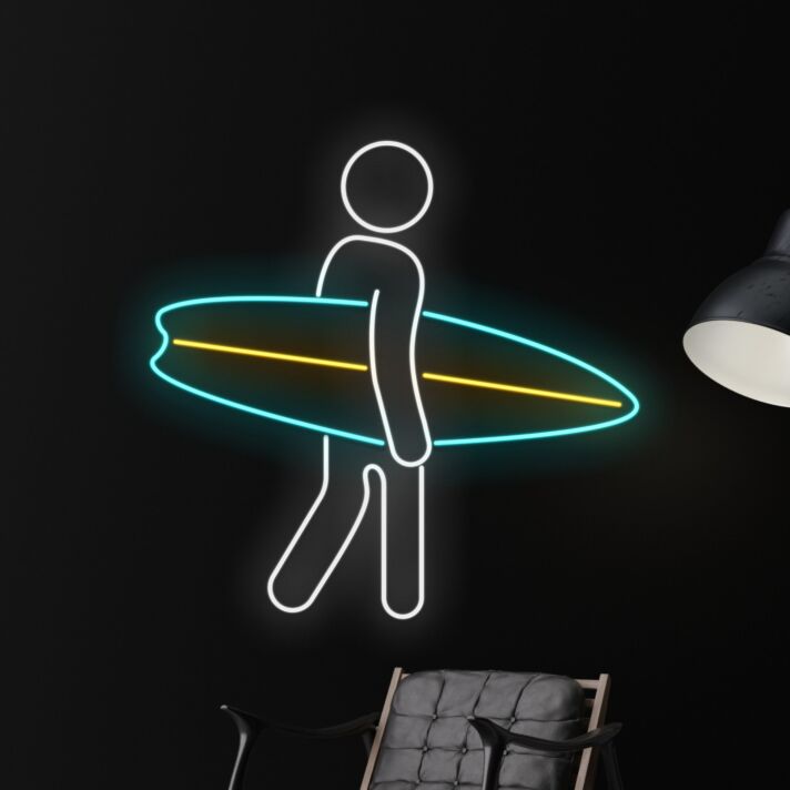 Surfer mit Surfbrett LED-Neonschild für Wohnzimmer oder Bar