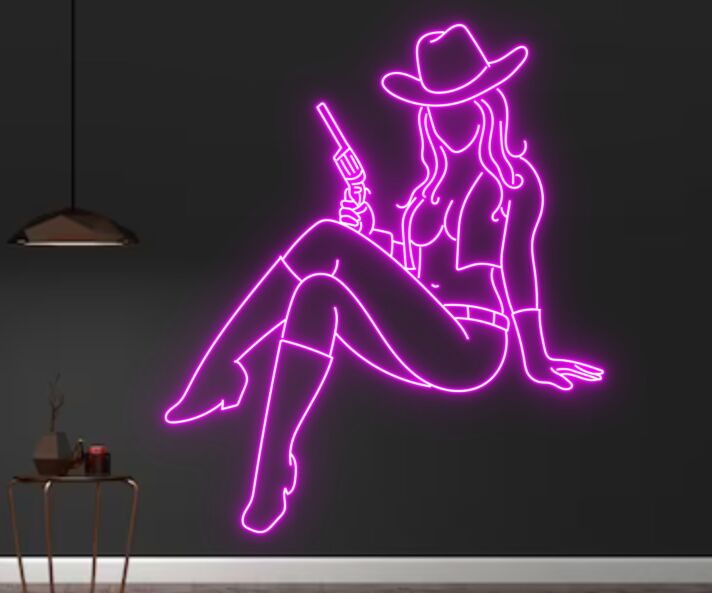 Cowgirl mit Revolver LED-Neonschild für Bar Club