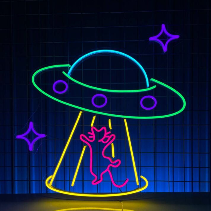 UFO mit Katze LED-Neonschild Wohnzimmer Gamingzimmer
