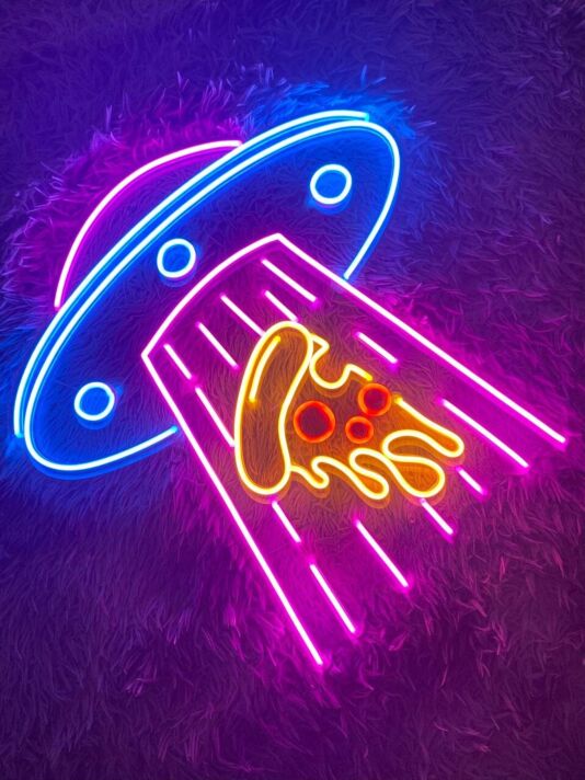 UFO mit Pizzastück LED-Neonschild für Bar Gaming
