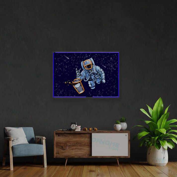 Astronaut mit Kaffeebecher LED-Neonschild Wohnzimmer Büro