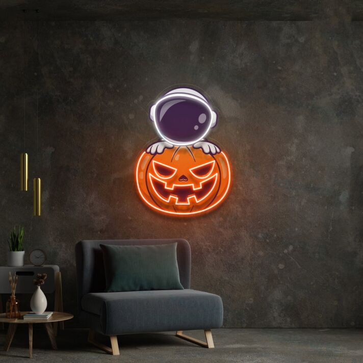 Astronaut mit Halloween Kürbis LED-Neonschild Wohnzimmer Party
