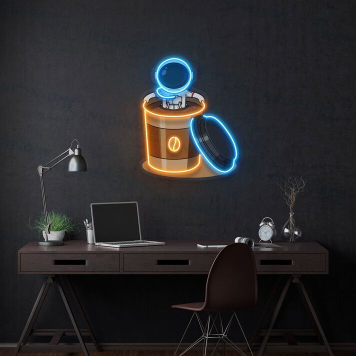 Astronaut in Kaffeebecher LED-Neonschild für Büro Café