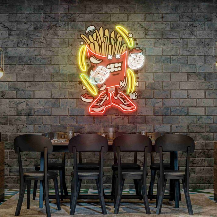 Pommes Frites Cartoonfigur LED-Neonschild für Restaurant Imbiss