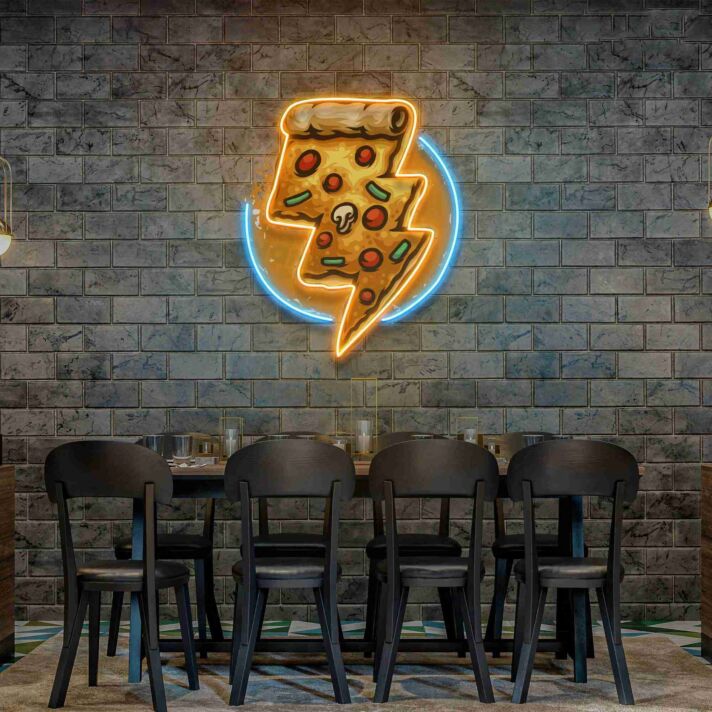 Pizzastück mit Blitzsymbol LED-Neonschild für Restaurant Bar
