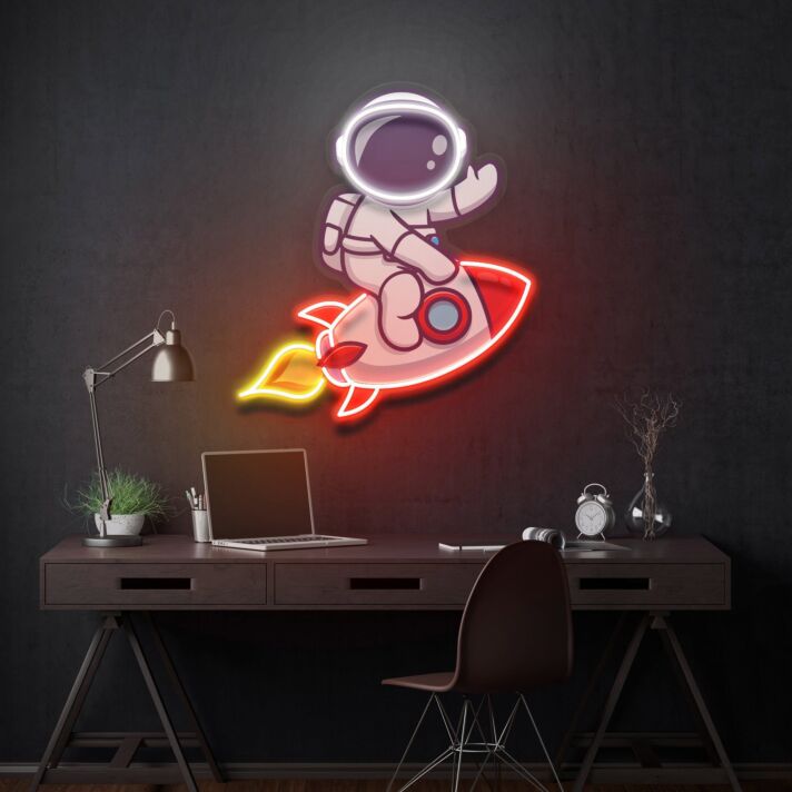 Astronaut auf Rakete LED-Neonschild Home Office Kinderzimmer