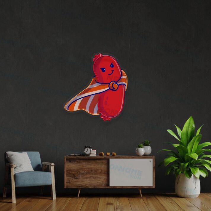 Wurst mit Superheldenumhang LED-Neonschild für Küche Restaurant