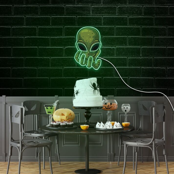 Außerirdischer Kopf in Hand LED-Neonschild für Halloween Party