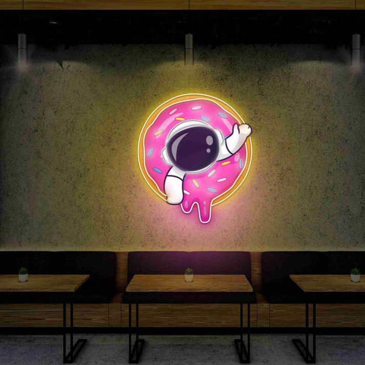 Astronaut mit Donut LED-Neonschild für Café oder Restaurant
