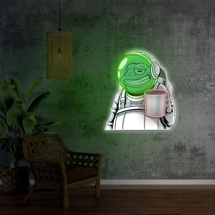 Frosch Astronaut mit Becher LED-Neonschild Wohnzimmer Bar