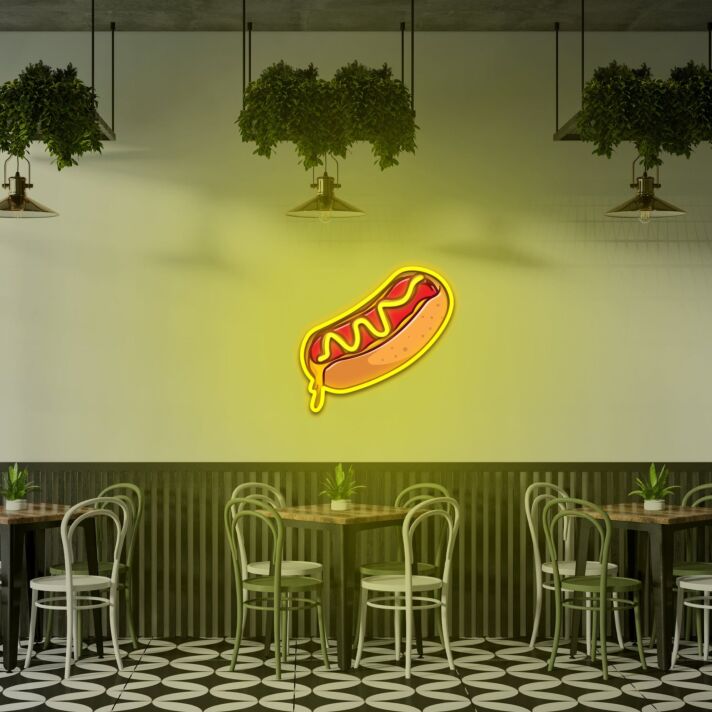 Hotdog mit Senf LED-Neonschild für Restaurant und Imbiss