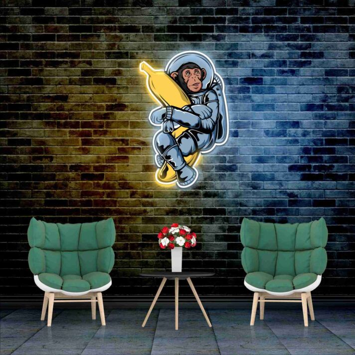 Astronautaffe mit Banane LED-Neonschild Wohnzimmer Bar