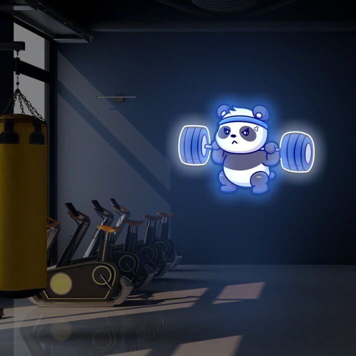 Gewichthebender Panda LED-Neonschild für Fitnessstudio