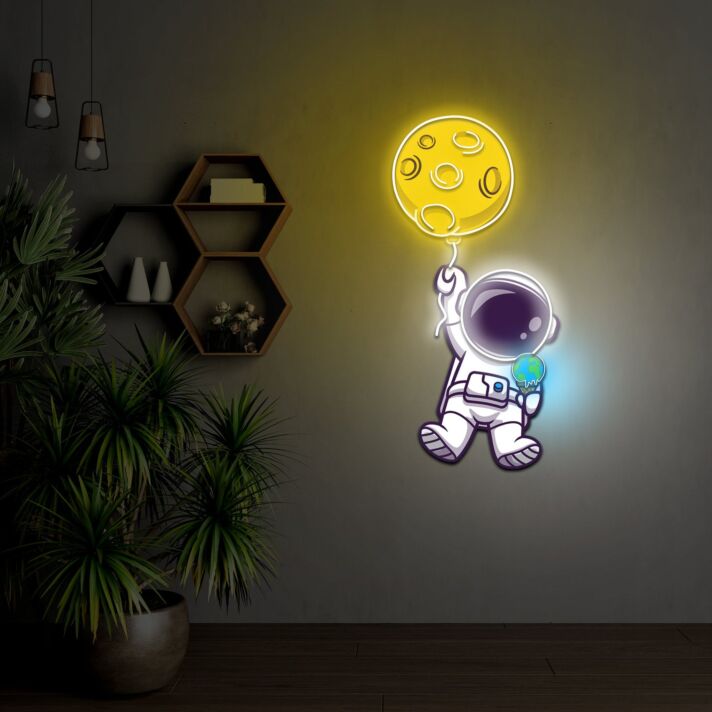 Astronaut mit Mondballon LED-Neonschild für Wohnzimmer oder Kinderzimmer