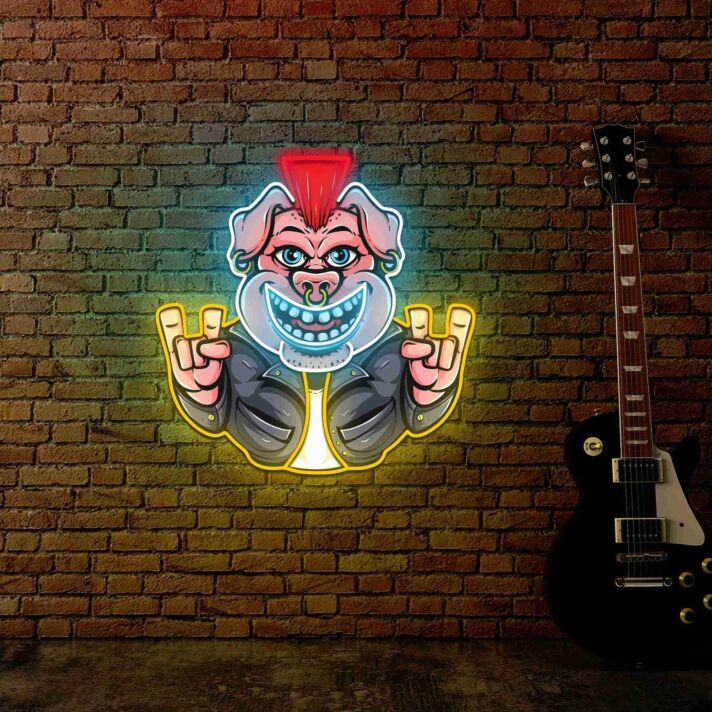 Punkrock Figur mit Handzeichen LED-Neonschild für Musikstudio und Wohnzimmer