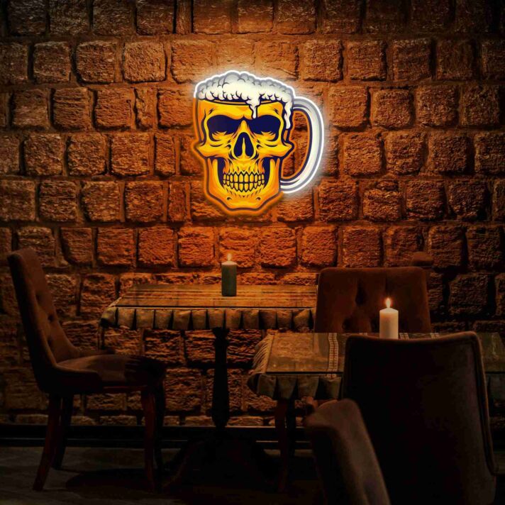 Bierkrug mit Totenkopf LED-Neonschild für Bar Club